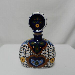 Los Azulejos Añejo Talavera Bottle Handmade Hand painted in Mexico 9" w/ Cork